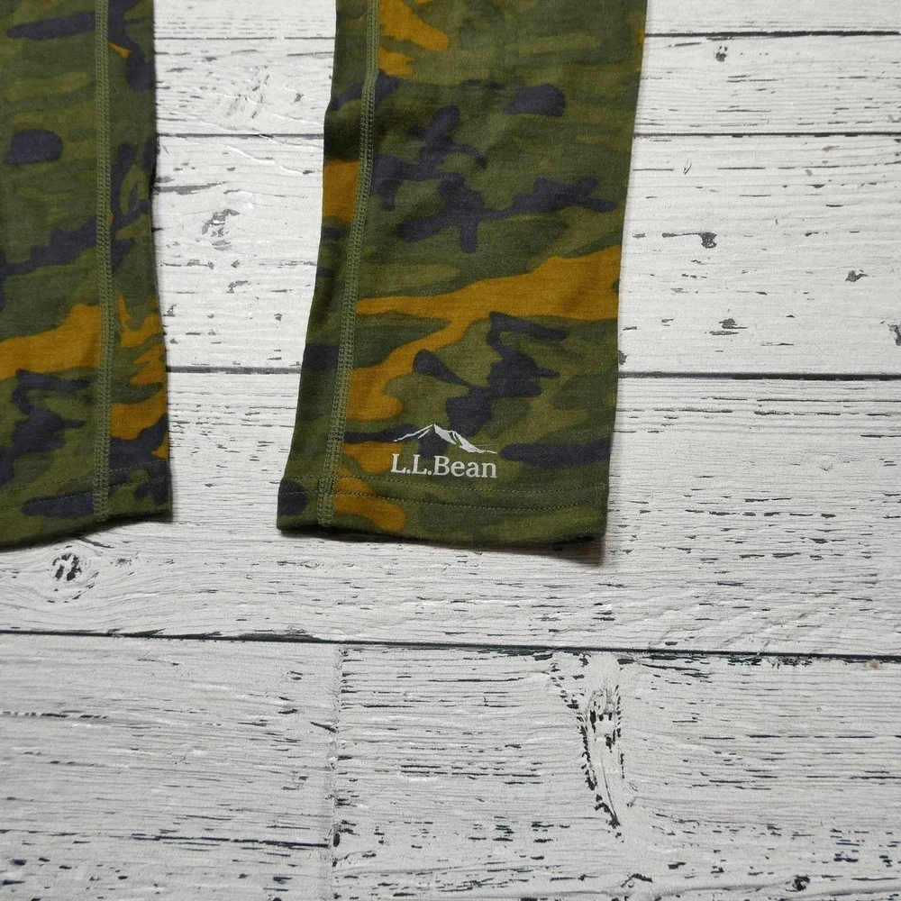 L.L.Bean Long Johns Pants Mens Small Green Camo Wool Midweight Thermal Underwear